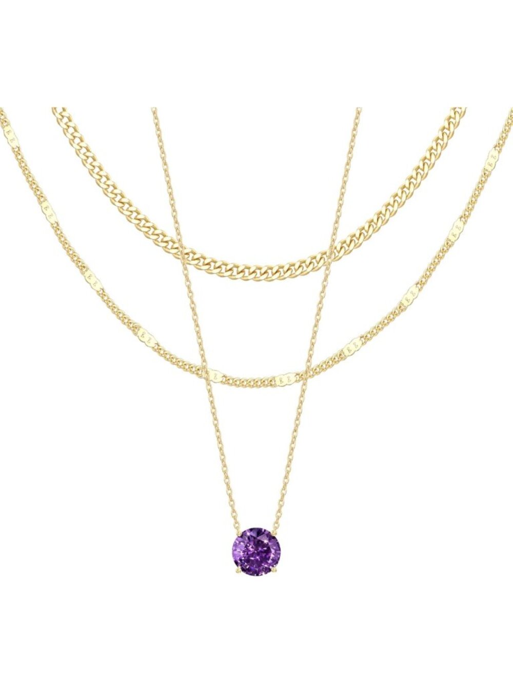 Layered Gold Necklaces for Women - Dainty Pendant & Chunky Cuban Chain Set